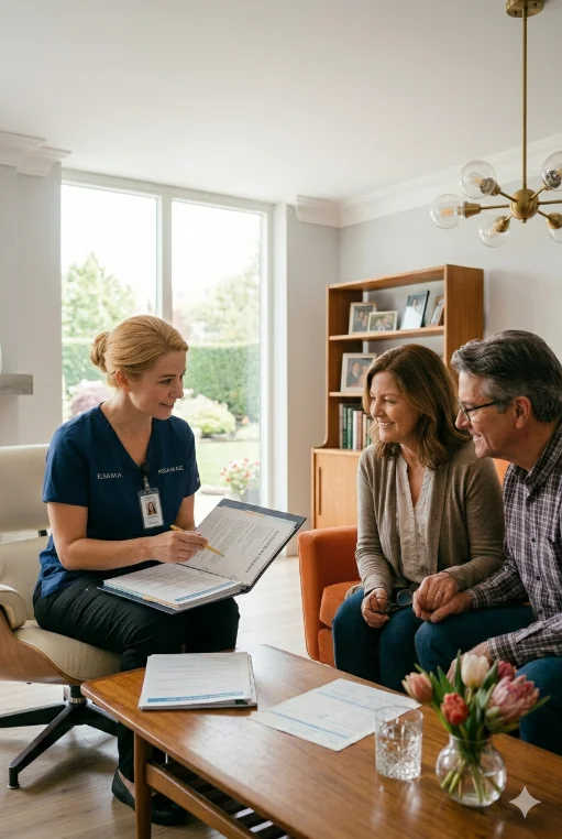 A nurse in a warm, attentive conversation with a patient